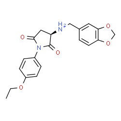 ChemSpider 2D Image | (3R)-N-(1,3-Benzodioxol-5-ylmethyl)-1-(4-ethoxyphenyl)-2,5-dioxo-3-pyrrolidinaminium | C20H21N2O5