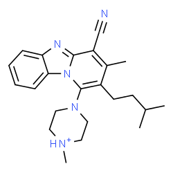 ChemSpider 2D Image | 4-[4-Cyano-3-methyl-2-(3-methylbutyl)pyrido[1,2-a]benzimidazol-1-yl]-1-methylpiperazin-1-ium | C23H30N5