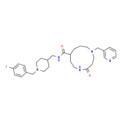 ChemSpider 2D Image | N-{[1-(4-Fluorobenzyl)-4-piperidinyl]methyl}-4-oxo-1-(3-pyridinylmethyl)-1,5-diazacycloundecane-8-carboxamide | C29H40FN5O2