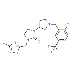 ChemSpider 2D Image | 1-{1-[2-Chloro-5-(trifluoromethyl)benzyl]-3-pyrrolidinyl}-3-[(3-methyl-1,2,4-oxadiazol-5-yl)methyl]-2-imidazolidinone | C19H21ClF3N5O2