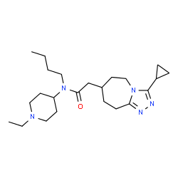 ChemSpider 2D Image | N-Butyl-2-(3-cyclopropyl-6,7,8,9-tetrahydro-5H-[1,2,4]triazolo[4,3-a]azepin-7-yl)-N-(1-ethyl-4-piperidinyl)acetamide | C23H39N5O