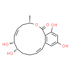 ChemSpider 2D Image | (3S,5Z,7R,8S,11Z)-7,8,14,16-Tetrahydroxy-3-methyl-3,4,7,8,9,10-hexahydro-1H-2-benzoxacyclotetradecin-1-one | C18H22O6