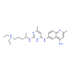 ChemSpider 2D Image | 6-[(4-Amino-2-methyl-6-quinolinyl)amino]-2-{[(2S)-5-(diethylammonio)-2-pentanyl]amino}-4-methylpyrimidin-1-ium | C24H37N7