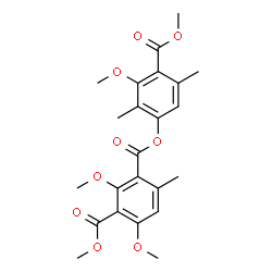 ChemSpider 2D Image | 1-[3-Methoxy-4-(methoxycarbonyl)-2,5-dimethylphenyl] 3-methyl 2,4-dimethoxy-6-methylisophthalate | C23H26O9