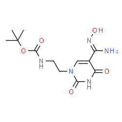 ChemSpider 2D Image | 2-Methyl-2-propanyl {2-[5-(N'-hydroxycarbamimidoyl)-2,4-dioxo-3,4-dihydro-1(2H)-pyrimidinyl]ethyl}carbamate | C12H19N5O5