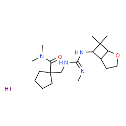 ChemSpider 2D Image | 1-{[N'-(7,7-Dimethyl-2-oxabicyclo[3.2.0]hept-6-yl)-N''-methylcarbamimidamido]methyl}-N,N-dimethylcyclopentanecarboxamide hydroiodide (1:1) | C19H35IN4O2