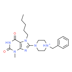 ChemSpider 2D Image | 1-Benzyl-4-(3-methyl-2,6-dioxo-7-pentyl-2,3,6,7-tetrahydro-1H-purin-8-yl)piperazin-1-ium | C22H31N6O2