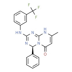 ChemSpider 2D Image | (4S)-8-Methyl-4-phenyl-2-{[3-(trifluoromethyl)phenyl]amino}-4,9-dihydro-6H-pyrimido[1,2-a][1,3,5]triazin-6-one | C20H16F3N5O