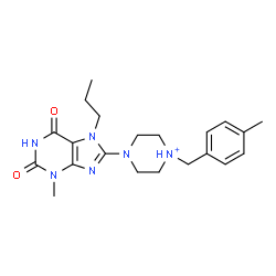 ChemSpider 2D Image | 1-(4-Methylbenzyl)-4-(3-methyl-2,6-dioxo-7-propyl-2,3,6,7-tetrahydro-1H-purin-8-yl)piperazin-1-ium | C21H29N6O2