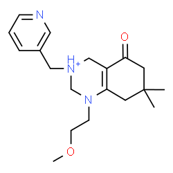 ChemSpider 2D Image | 1-(2-Methoxyethyl)-7,7-dimethyl-5-oxo-3-(3-pyridinylmethyl)-1,2,3,4,5,6,7,8-octahydroquinazolin-3-ium | C19H28N3O2
