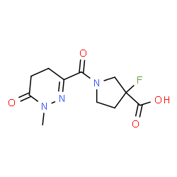ChemSpider 2D Image | 3-Fluoro-1-[(1-methyl-6-oxo-1,4,5,6-tetrahydro-3-pyridazinyl)carbonyl]-3-pyrrolidinecarboxylic acid | C11H14FN3O4