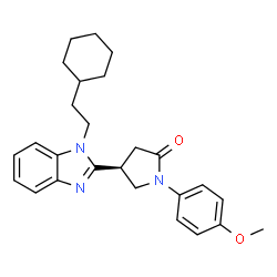 ChemSpider 2D Image | (4S)-4-[1-(2-Cyclohexylethyl)-1H-benzimidazol-2-yl]-1-(4-methoxyphenyl)-2-pyrrolidinone | C26H31N3O2