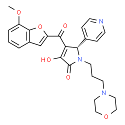 ChemSpider 2D Image | (5S)-3-Hydroxy-4-[(7-methoxy-1-benzofuran-2-yl)carbonyl]-1-[3-(4-morpholinyl)propyl]-5-(4-pyridinyl)-1,5-dihydro-2H-pyrrol-2-one | C26H27N3O6
