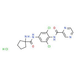 ChemSpider 2D Image | N-(4-{[(1-Aminocyclopentyl)carbonyl]amino}-2,6-dichlorophenyl)-2-pyrazinecarboxamide hydrochloride (1:1) | C17H18Cl3N5O2