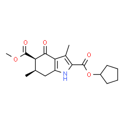 ChemSpider 2D Image | 2-Cyclopentyl 5-methyl (5R,6R)-3,6-dimethyl-4-oxo-4,5,6,7-tetrahydro-1H-indole-2,5-dicarboxylate | C18H23NO5