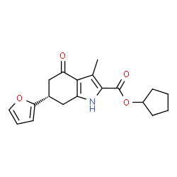 ChemSpider 2D Image | Cyclopentyl (6S)-6-(2-furyl)-3-methyl-4-oxo-4,5,6,7-tetrahydro-1H-indole-2-carboxylate | C19H21NO4