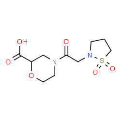 ChemSpider 2D Image | 4-[(1,1-Dioxido-1,2-thiazolidin-2-yl)acetyl]-2-morpholinecarboxylic acid | C10H16N2O6S