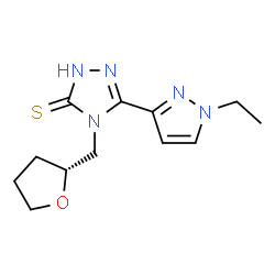ChemSpider 2D Image | 5-(1-Ethyl-1H-pyrazol-3-yl)-4-[(2R)-tetrahydro-2-furanylmethyl]-2,4-dihydro-3H-1,2,4-triazole-3-thione | C12H17N5OS