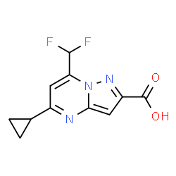 ChemSpider 2D Image | 5-cyclopropyl-7-(difluoromethyl)pyrazolo[1,5-a]pyrimidine-2-carboxylic acid | C11H9F2N3O2