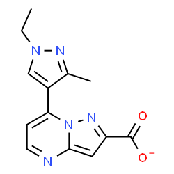 ChemSpider 2D Image | 7-(1-Ethyl-3-methyl-1H-pyrazol-4-yl)pyrazolo[1,5-a]pyrimidine-2-carboxylate | C13H12N5O2