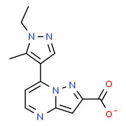ChemSpider 2D Image | 7-(1-Ethyl-5-methyl-1H-pyrazol-4-yl)pyrazolo[1,5-a]pyrimidine-2-carboxylate | C13H12N5O2