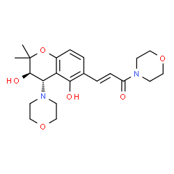 ChemSpider 2D Image | (2E)-3-[(3R,4S)-3,5-Dihydroxy-2,2-dimethyl-4-(4-morpholinyl)-3,4-dihydro-2H-chromen-6-yl]-1-(4-morpholinyl)-2-propen-1-one | C22H30N2O6