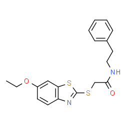 ChemSpider 2D Image | 2-[(6-Ethoxy-1,3-benzothiazol-2-yl)sulfanyl]-N-(2-phenylethyl)acetamide | C19H20N2O2S2