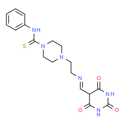 ChemSpider 2D Image | N-Phenyl-4-(2-{(E)-[(2,4,6-trioxohexahydro-5-pyrimidinyl)methylene]amino}ethyl)-1-piperazinecarbothioamide | C18H22N6O3S