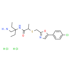 ChemSpider 2D Image | N-[3-(Aminomethyl)-3-pentanyl]-2-({[5-(4-chlorophenyl)-1,3-oxazol-2-yl]methyl}sulfanyl)propanamide dihydrochloride | C19H28Cl3N3O2S