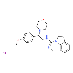 ChemSpider 2D Image | N-[2-(4-Methoxyphenyl)-2-(4-morpholinyl)ethyl]-N'-methyl-1-indolinecarboximidamide hydroiodide (1:1) | C23H31IN4O2