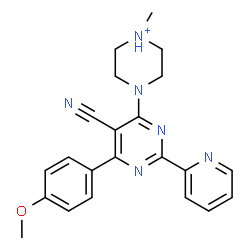 ChemSpider 2D Image | 4-[5-Cyano-6-(4-methoxyphenyl)-2-(2-pyridinyl)-4-pyrimidinyl]-1-methylpiperazin-1-ium | C22H23N6O