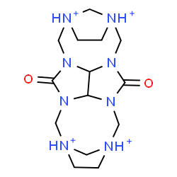 ChemSpider 2D Image | 14,22-Dioxo-3,6,13,15-tetraaza-1,8,11,17-tetraazoniahexacyclo[15.2.1.1~3,6~.1~8,11~.0~4,15~.0~5,13~]docosane | C14H26N8O2