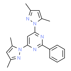 ChemSpider 2D Image | 4,6-Bis(3,5-dimethyl-1H-pyrazol-1-yl)-2-phenylpyrimidine | C20H20N6