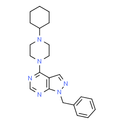 ChemSpider 2D Image | 1-Benzyl-4-(4-cyclohexyl-1-piperazinyl)-1H-pyrazolo[3,4-d]pyrimidine | C22H28N6