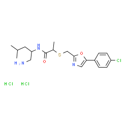 ChemSpider 2D Image | N-(1-Amino-4-methyl-2-pentanyl)-2-({[5-(4-chlorophenyl)-1,3-oxazol-2-yl]methyl}sulfanyl)propanamide dihydrochloride | C19H28Cl3N3O2S