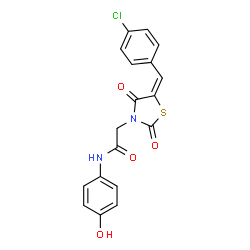 ChemSpider 2D Image | 2-[(5E)-5-(4-Chlorobenzylidene)-2,4-dioxo-1,3-thiazolidin-3-yl]-N-(4-hydroxyphenyl)acetamide | C18H13ClN2O4S
