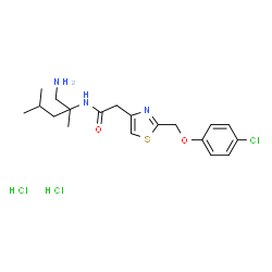 ChemSpider 2D Image | N-(1-Amino-2,4-dimethyl-2-pentanyl)-2-{2-[(4-chlorophenoxy)methyl]-1,3-thiazol-4-yl}acetamide dihydrochloride | C19H28Cl3N3O2S