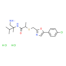ChemSpider 2D Image | N-(1-Amino-2,3-dimethyl-2-butanyl)-2-({[5-(4-chlorophenyl)-1,3-oxazol-2-yl]methyl}sulfanyl)propanamide dihydrochloride | C19H28Cl3N3O2S