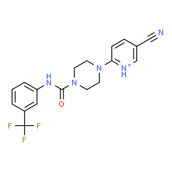 ChemSpider 2D Image | 5-Cyano-2-(4-{[3-(trifluoromethyl)phenyl]carbamoyl}-1-piperazinyl)pyridinium | C18H17F3N5O