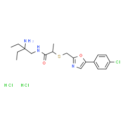 ChemSpider 2D Image | N-(2-Amino-2-ethylbutyl)-2-({[5-(4-chlorophenyl)-1,3-oxazol-2-yl]methyl}sulfanyl)propanamide dihydrochloride | C19H28Cl3N3O2S