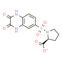 ChemSpider 2D Image | (2S)-1-[(2,3-Dioxo-1,2,3,4-tetrahydro-6-quinoxalinyl)sulfonyl]-2-pyrrolidinecarboxylate | C13H12N3O6S