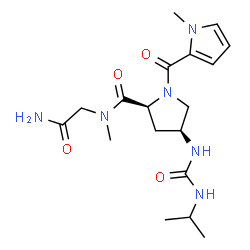 ChemSpider 2D Image | (4S)-4-[(Isopropylcarbamoyl)amino]-1-[(1-methyl-1H-pyrrol-2-yl)carbonyl]-L-prolyl-N~2~-methylglycinamide | C18H28N6O4