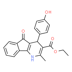 ChemSpider 2D Image | Ethyl 4-(4-hydroxyphenyl)-2-methyl-5-oxo-4,5-dihydro-1H-indeno[1,2-b]pyridine-3-carboxylate | C22H19NO4