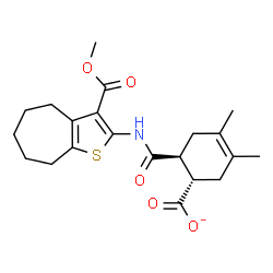 ChemSpider 2D Image | (1S,6S)-6-{[3-(Methoxycarbonyl)-5,6,7,8-tetrahydro-4H-cyclohepta[b]thiophen-2-yl]carbamoyl}-3,4-dimethyl-3-cyclohexene-1-carboxylate | C21H26NO5S