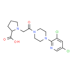 ChemSpider 2D Image | 1-{2-[4-(3,5-Dichloro-2-pyridinyl)-1-piperazinyl]-2-oxoethyl}proline | C16H20Cl2N4O3