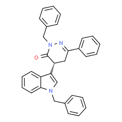 ChemSpider 2D Image | (4R)-2-Benzyl-4-(1-benzyl-1H-indol-3-yl)-6-phenyl-4,5-dihydro-3(2H)-pyridazinone | C32H27N3O