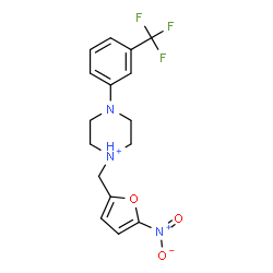 ChemSpider 2D Image | 1-[(5-Nitro-2-furyl)methyl]-4-[3-(trifluoromethyl)phenyl]piperazin-1-ium | C16H17F3N3O3