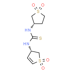 ChemSpider 2D Image | 1-[(3S)-1,1-Dioxido-2,3-dihydro-3-thiophenyl]-3-[(3S)-1,1-dioxidotetrahydro-3-thiophenyl]thiourea | C9H14N2O4S3
