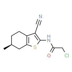 ChemSpider 2D Image | 2-Chloro-N-[(6S)-3-cyano-6-methyl-4,5,6,7-tetrahydro-1-benzothiophen-2-yl]acetamide | C12H13ClN2OS
