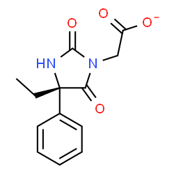 ChemSpider 2D Image | [(4S)-4-Ethyl-2,5-dioxo-4-phenyl-1-imidazolidinyl]acetate | C13H13N2O4
